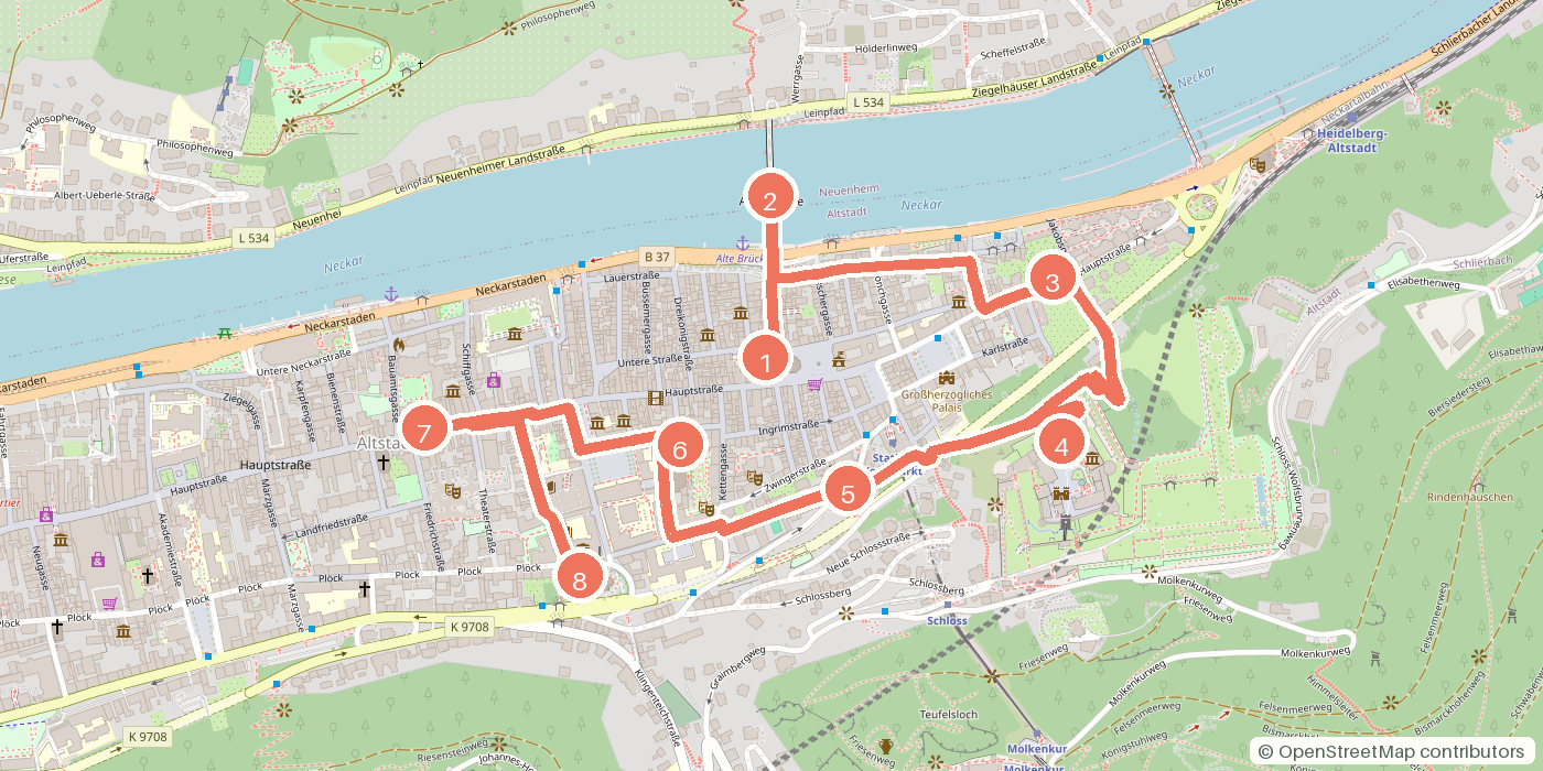 Carte du parcours à pied