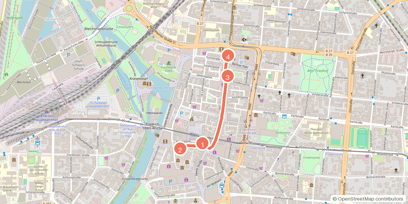 Carte du parcours à pied