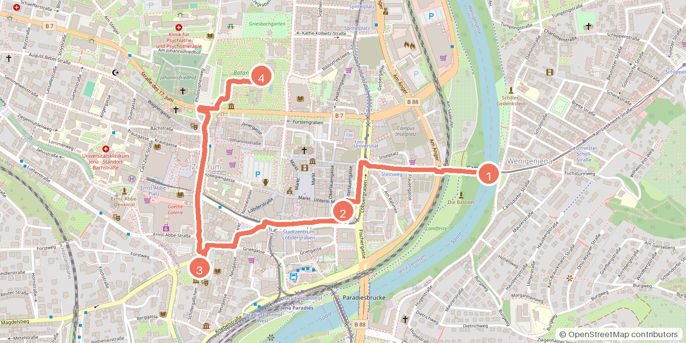 Carte du parcours à pied