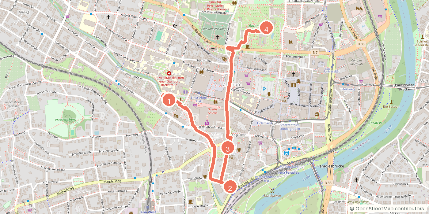 Carte du parcours à pied