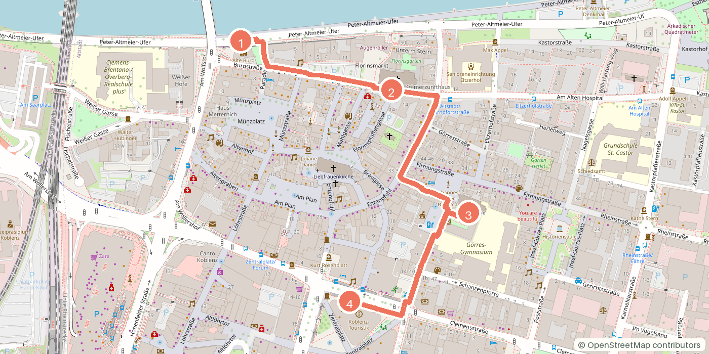 Carte du parcours à pied