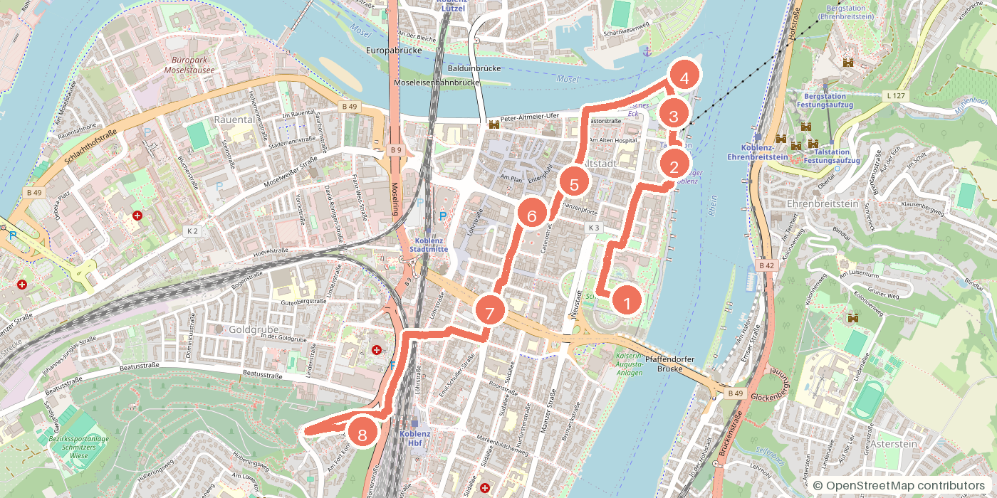 Carte du parcours à pied