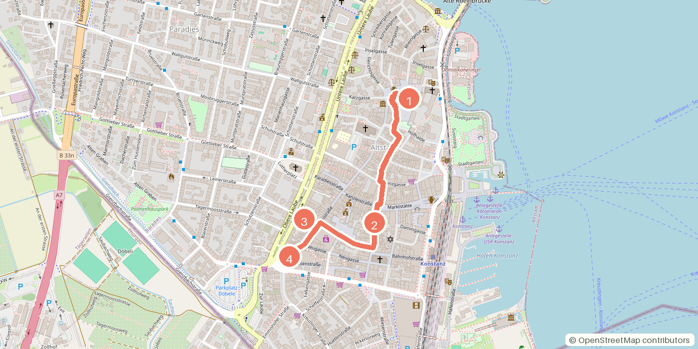 Carte du parcours à pied