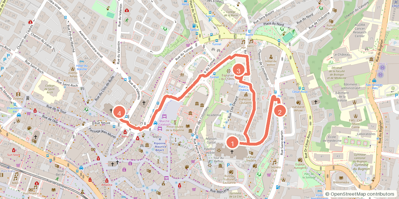 Carte du parcours à pied