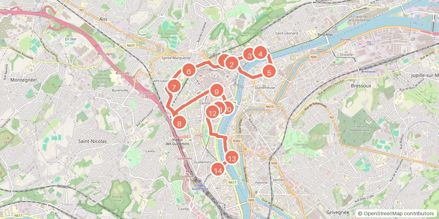 Carte du parcours à pied