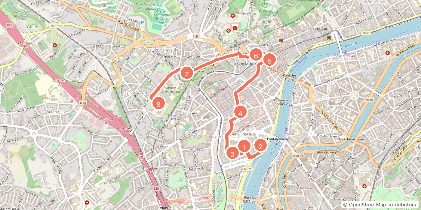 Carte du parcours à pied