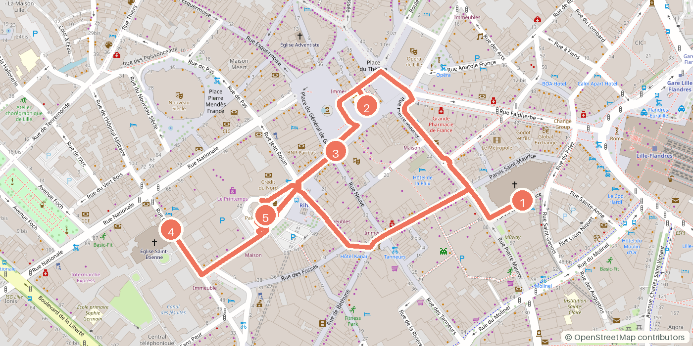 Carte du parcours à pied