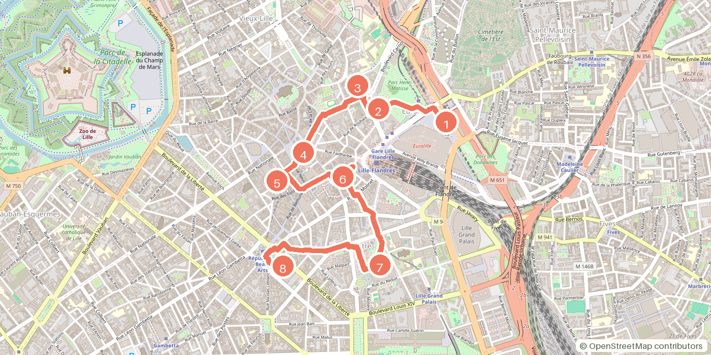 Carte du parcours à pied