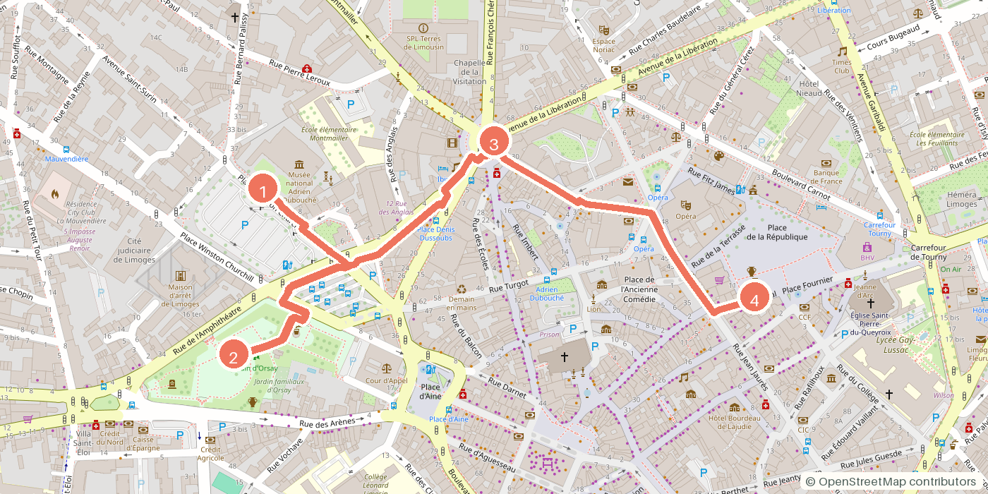 Carte du parcours à pied