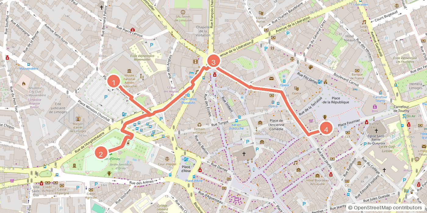 Carte du parcours à pied
