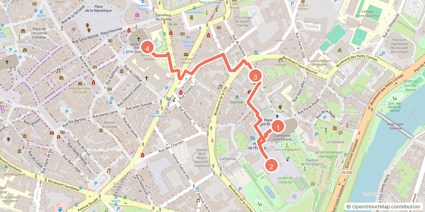 Carte du parcours à pied