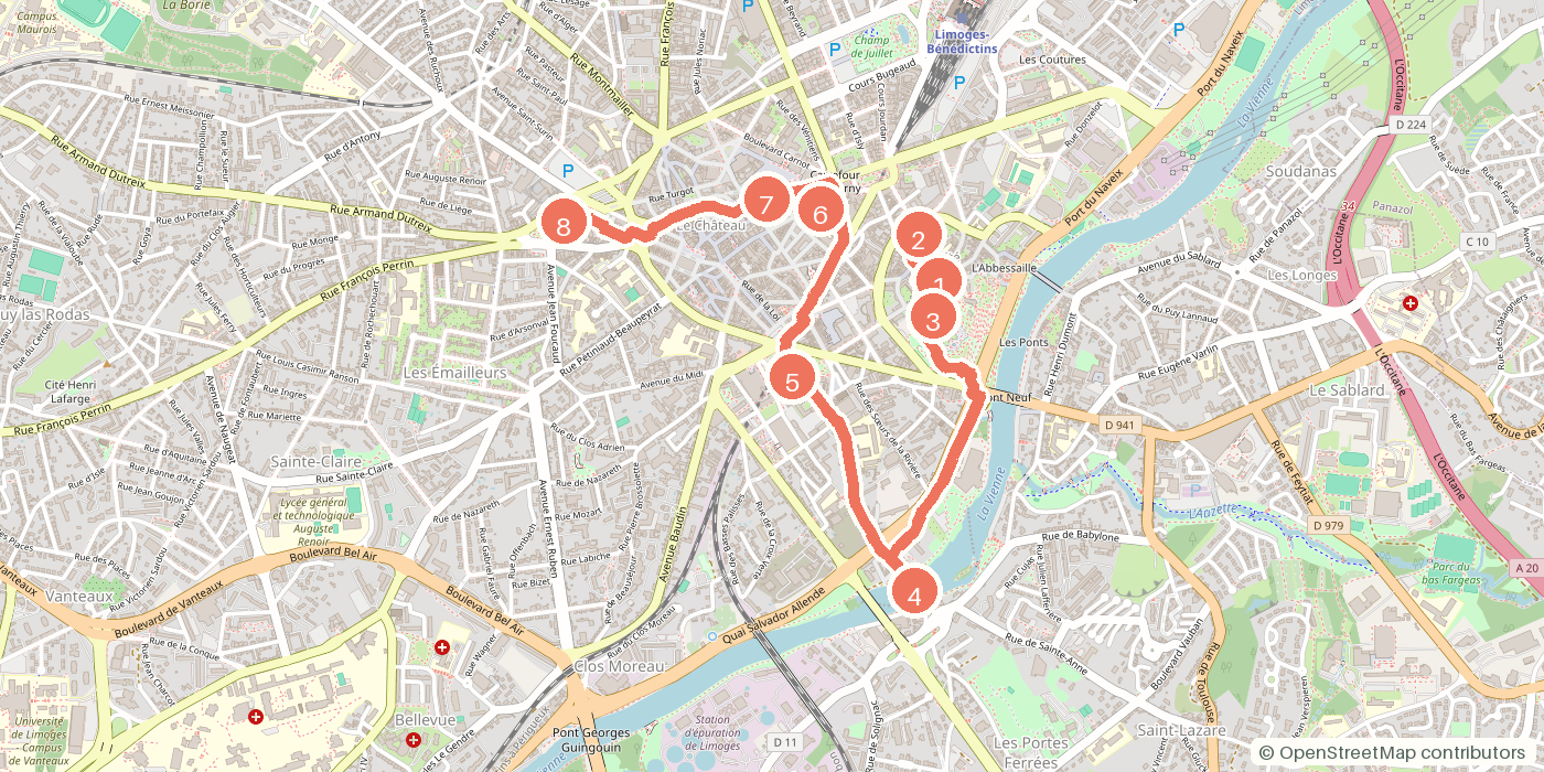 Carte du parcours à pied