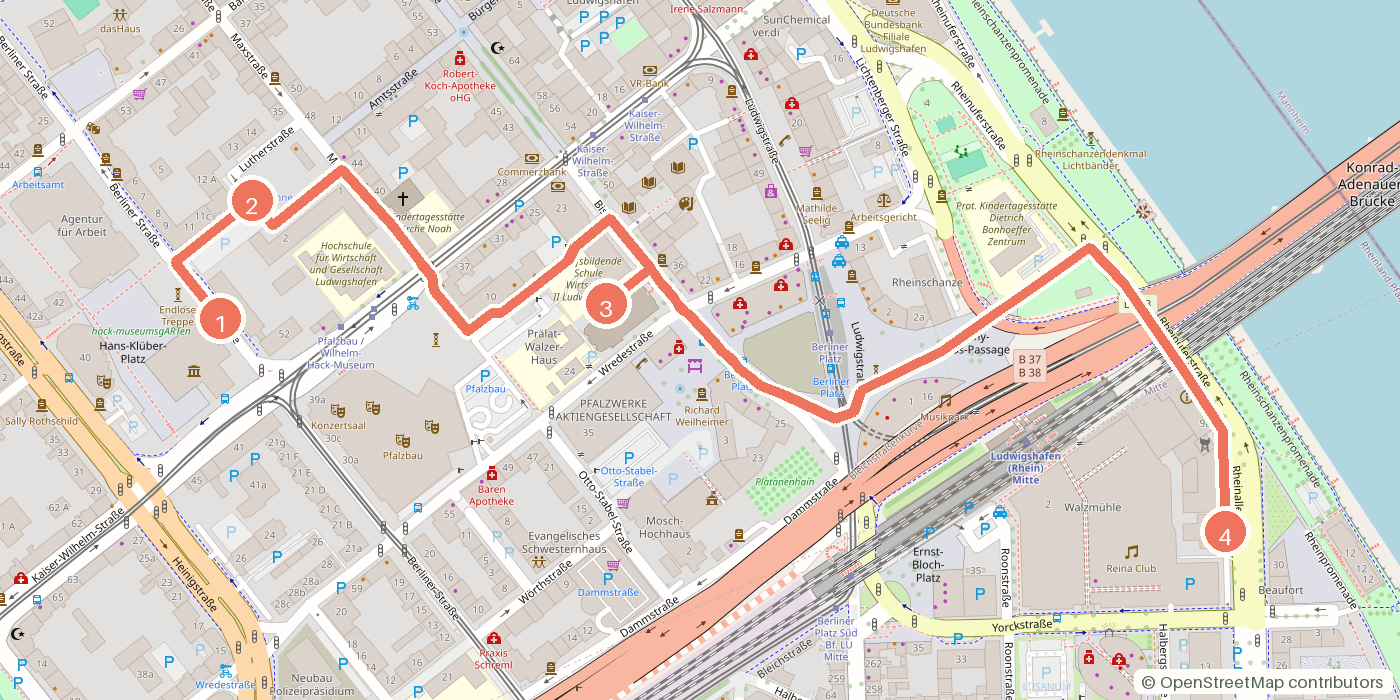 Carte du parcours à pied