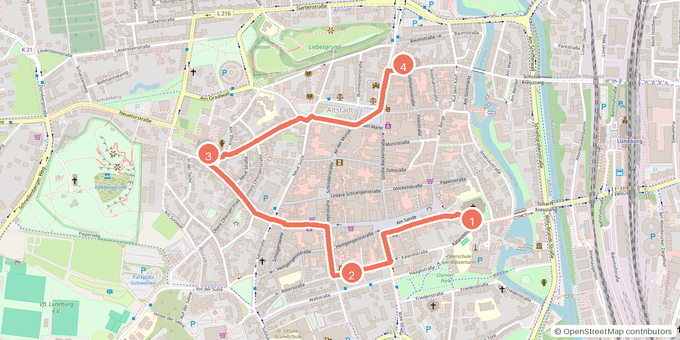 Carte du parcours à pied