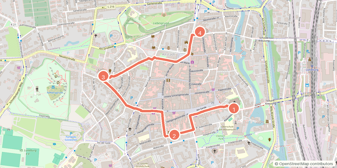 Carte du parcours à pied
