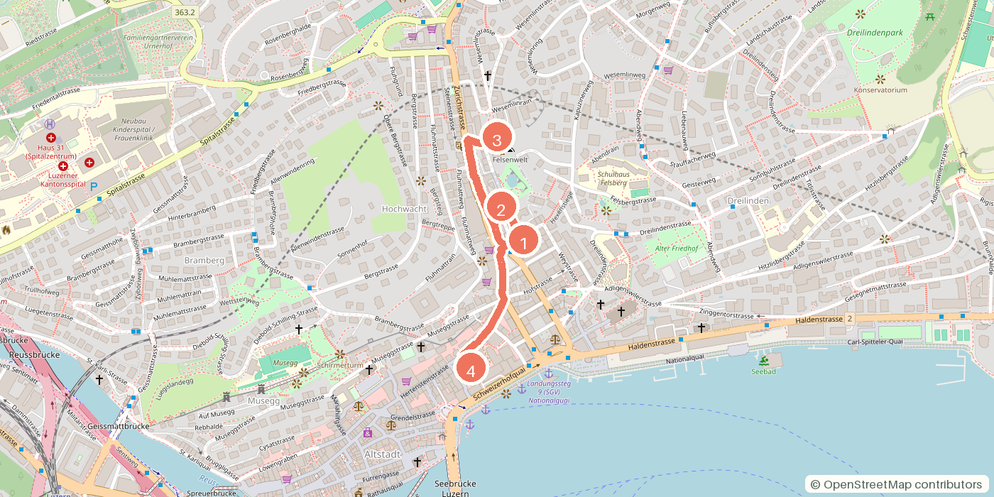 Carte du parcours à pied