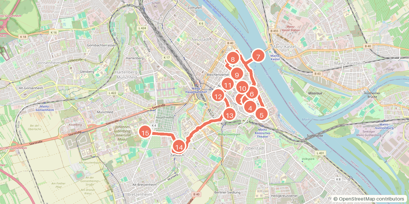 Carte du parcours à pied