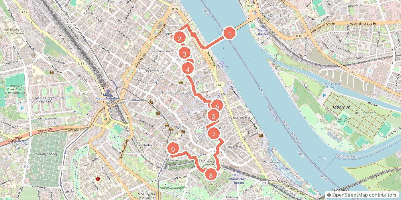 Carte du parcours à pied