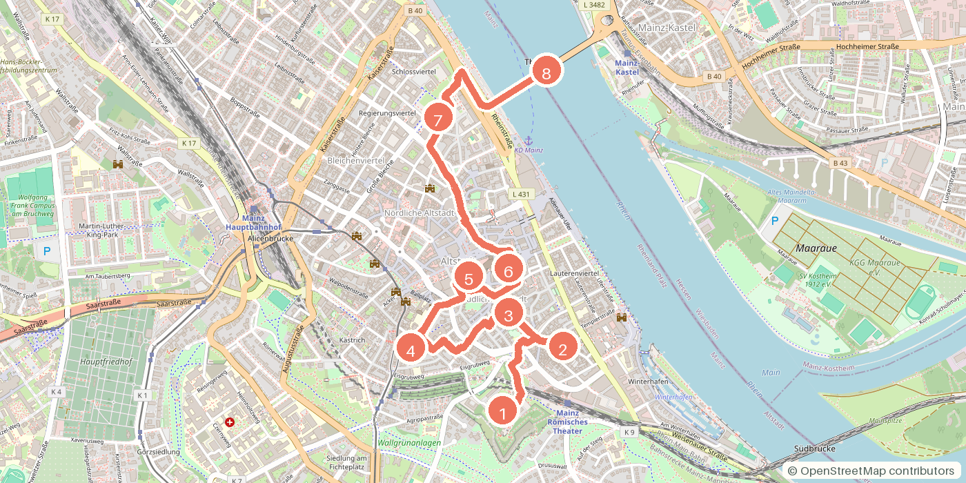 Carte du parcours à pied