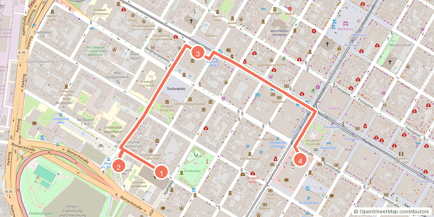 Carte du parcours à pied
