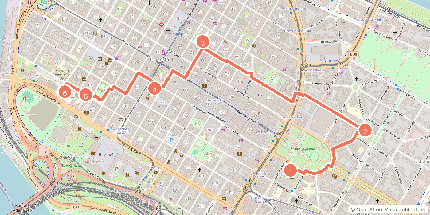 Carte du parcours à pied