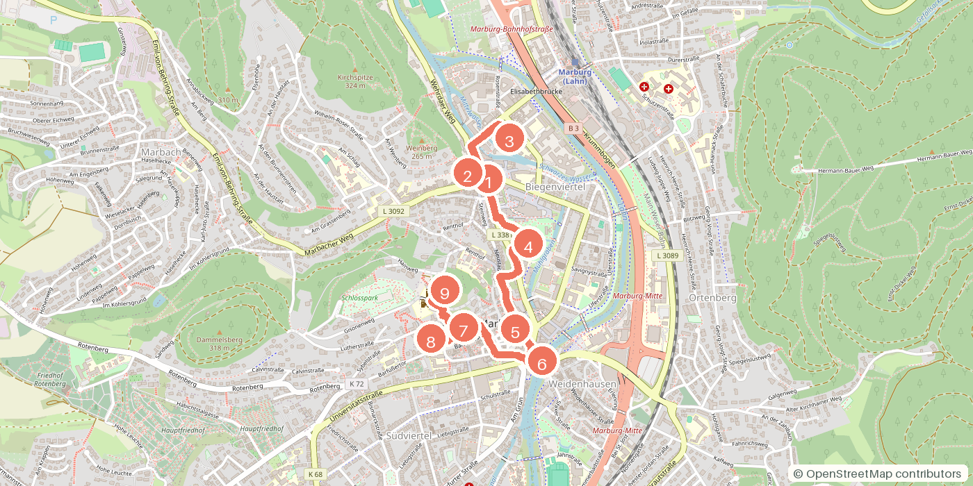 Carte du parcours à pied