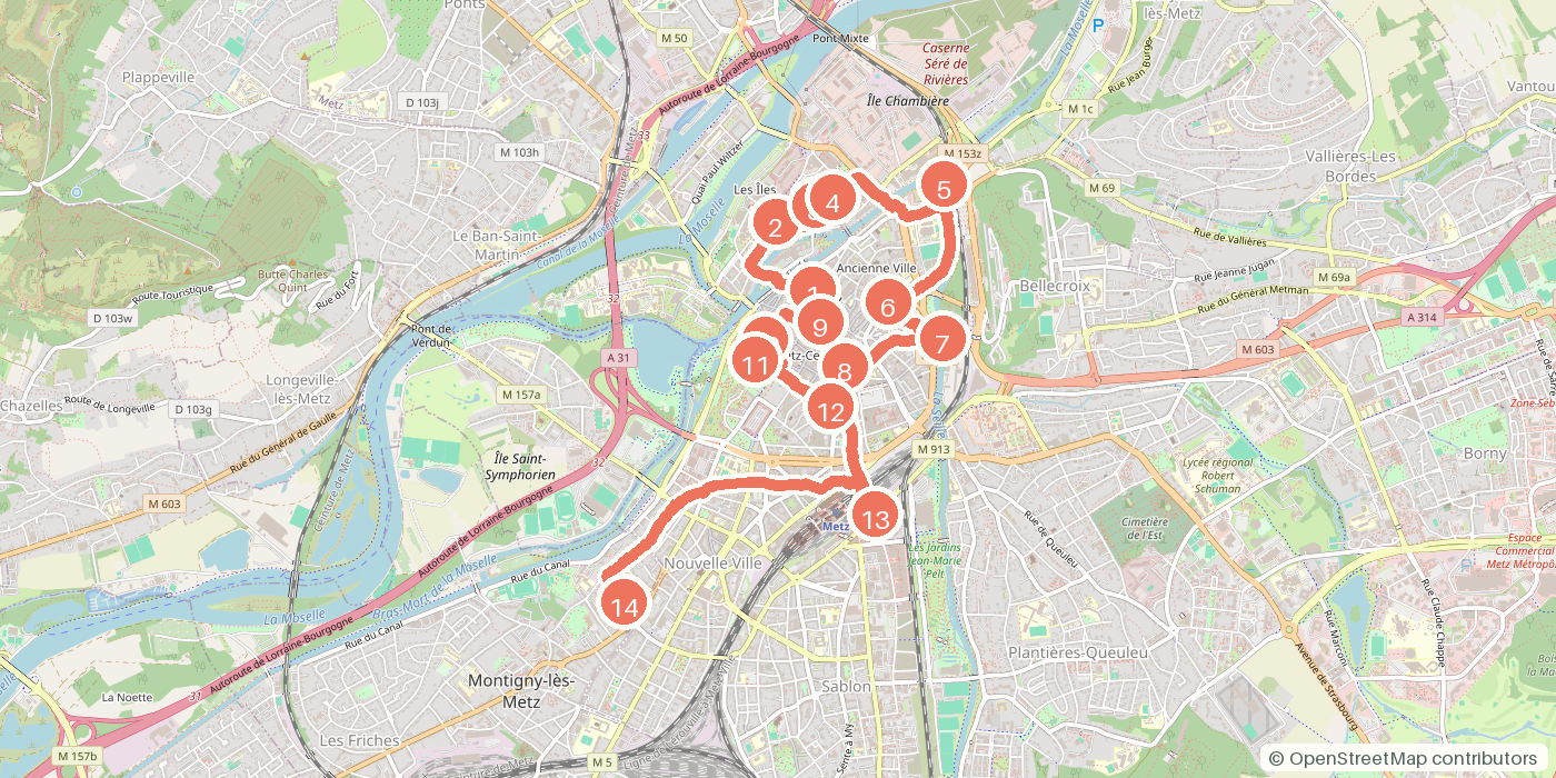 Carte du parcours à pied