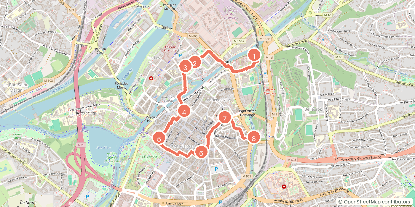 Carte du parcours à pied