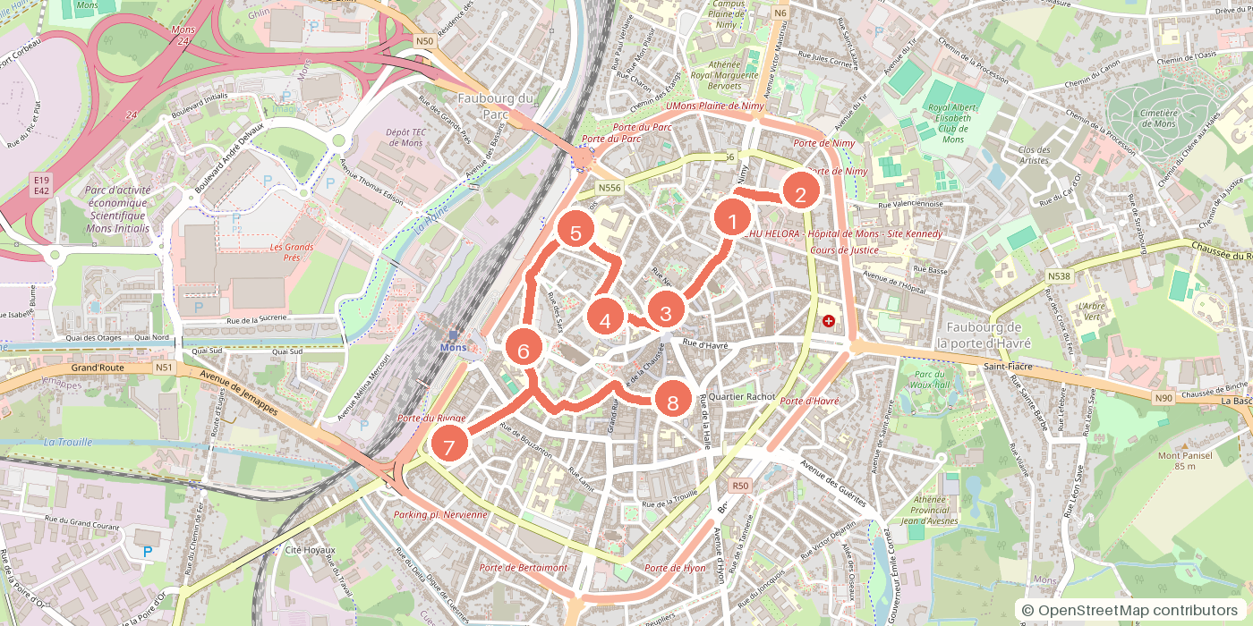 Carte du parcours à pied