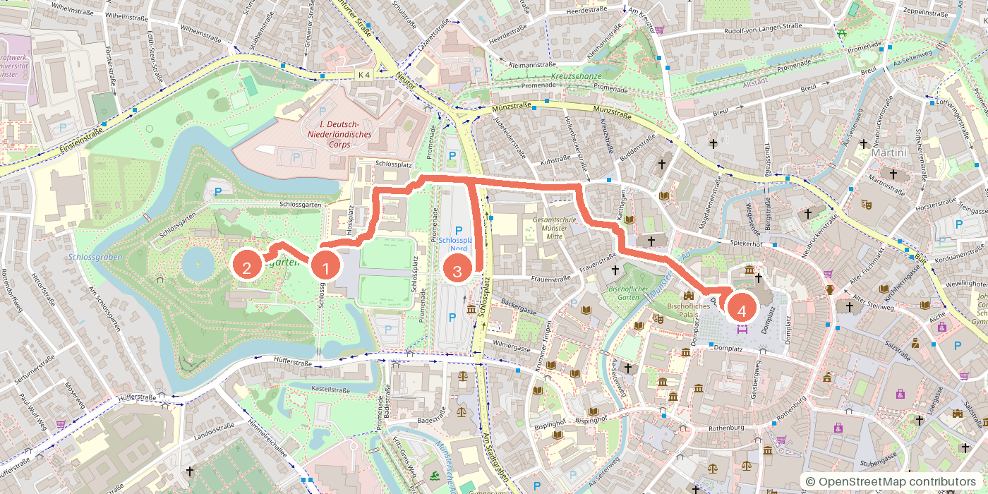 Carte du parcours à pied