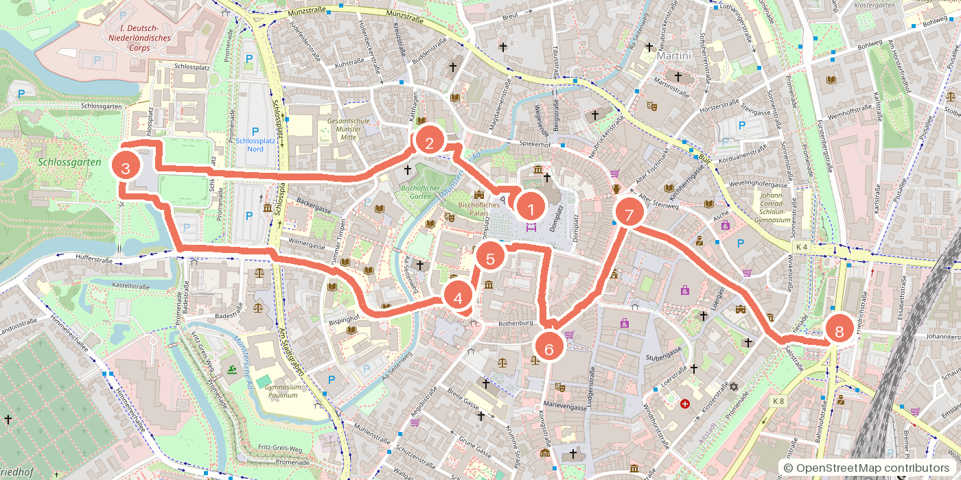Carte du parcours à pied