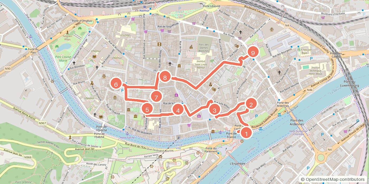 Carte du parcours à pied