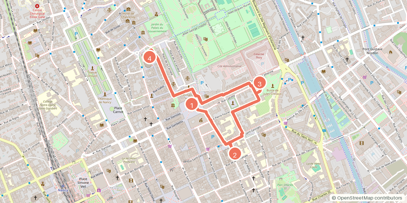 Carte du parcours à pied