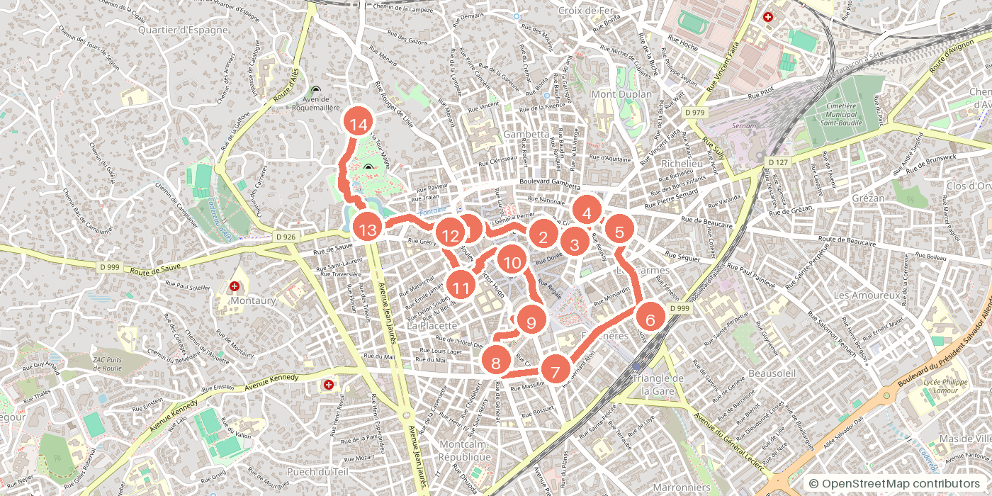 Carte du parcours à pied