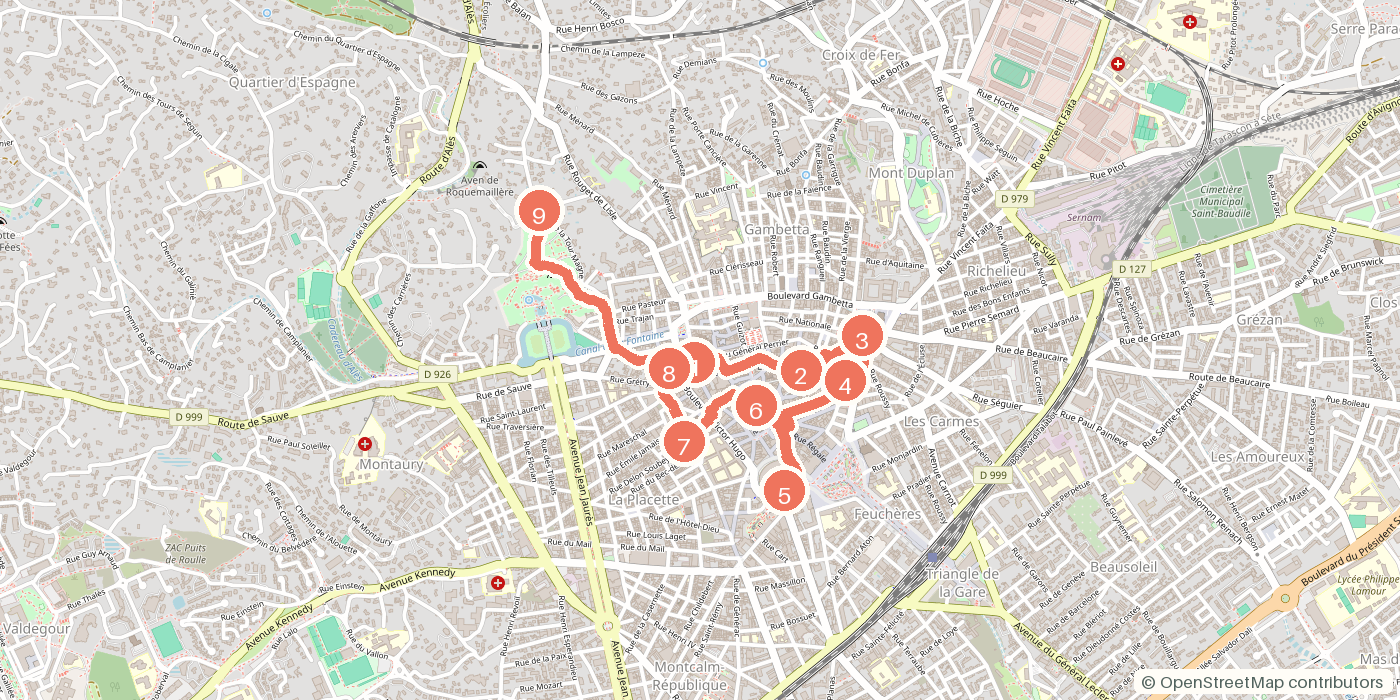 Carte du parcours à pied