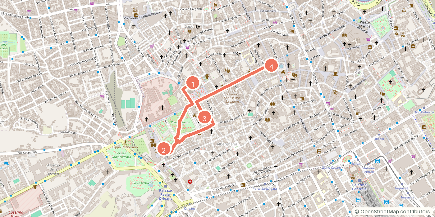 Carte du parcours à pied