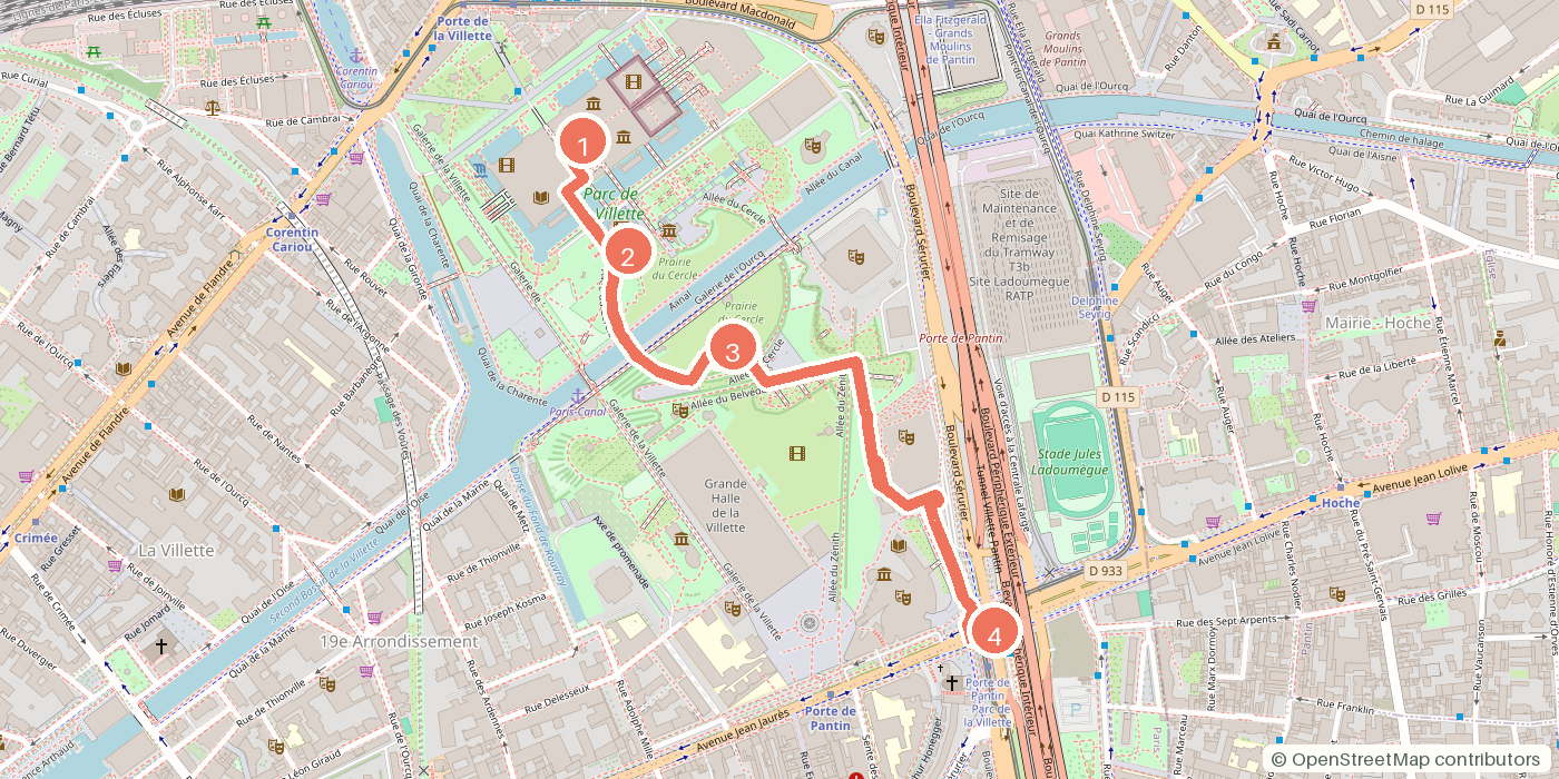 Carte du parcours à pied