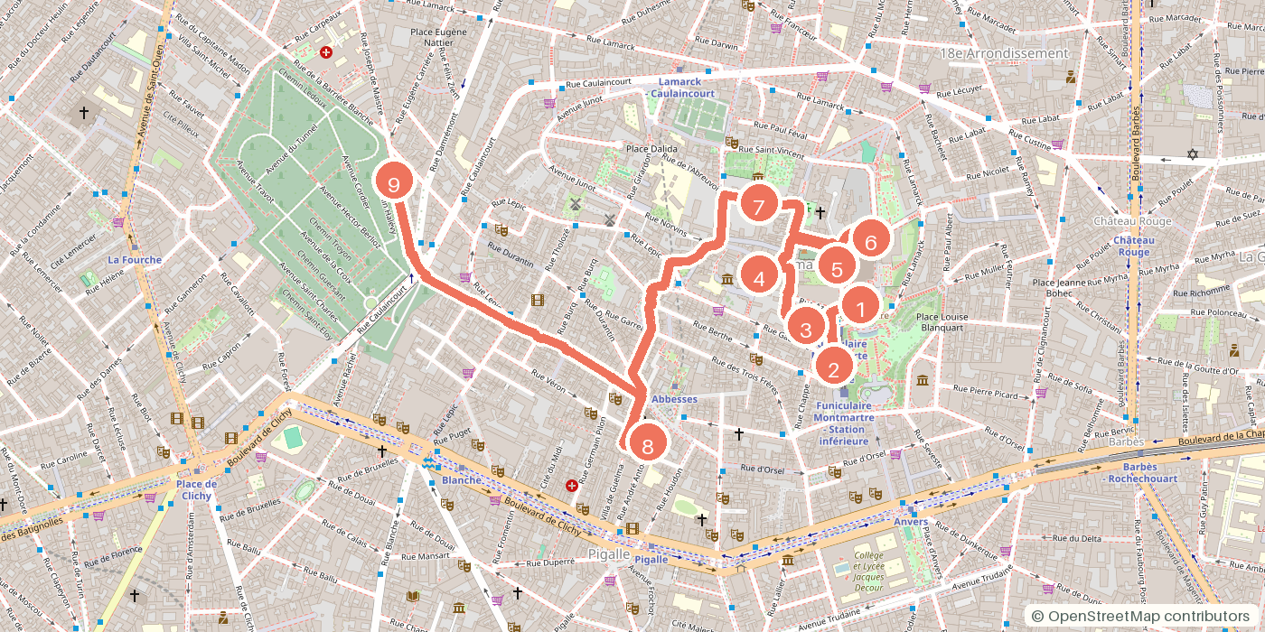 Carte du parcours à pied