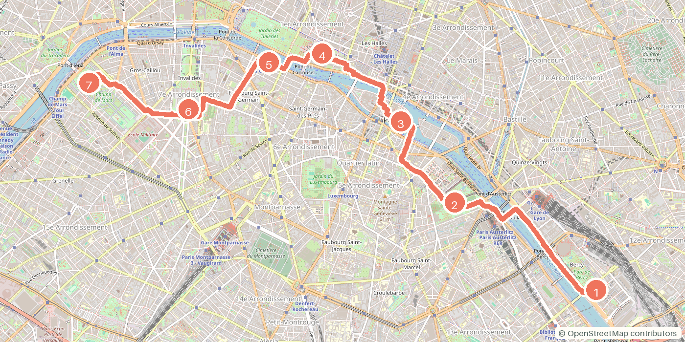 Carte du parcours à pied