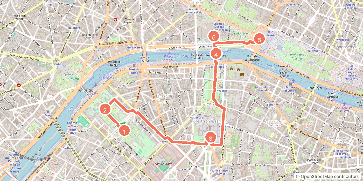 Carte du parcours à pied