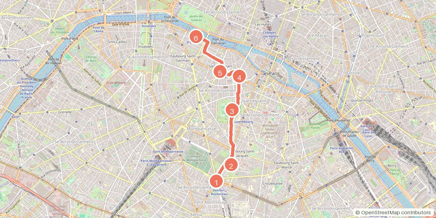 Carte du parcours à pied