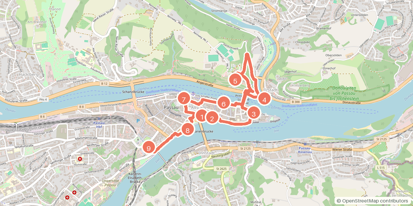 Carte du parcours à pied