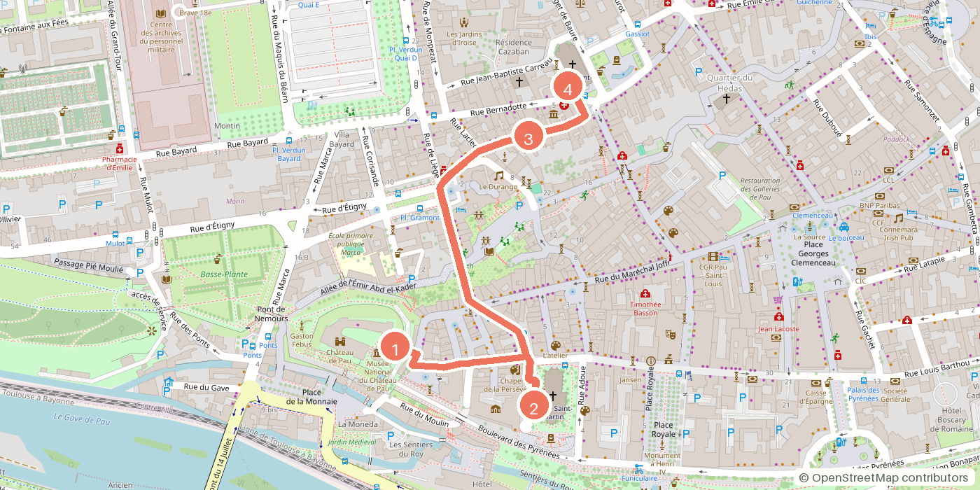 Carte du parcours à pied