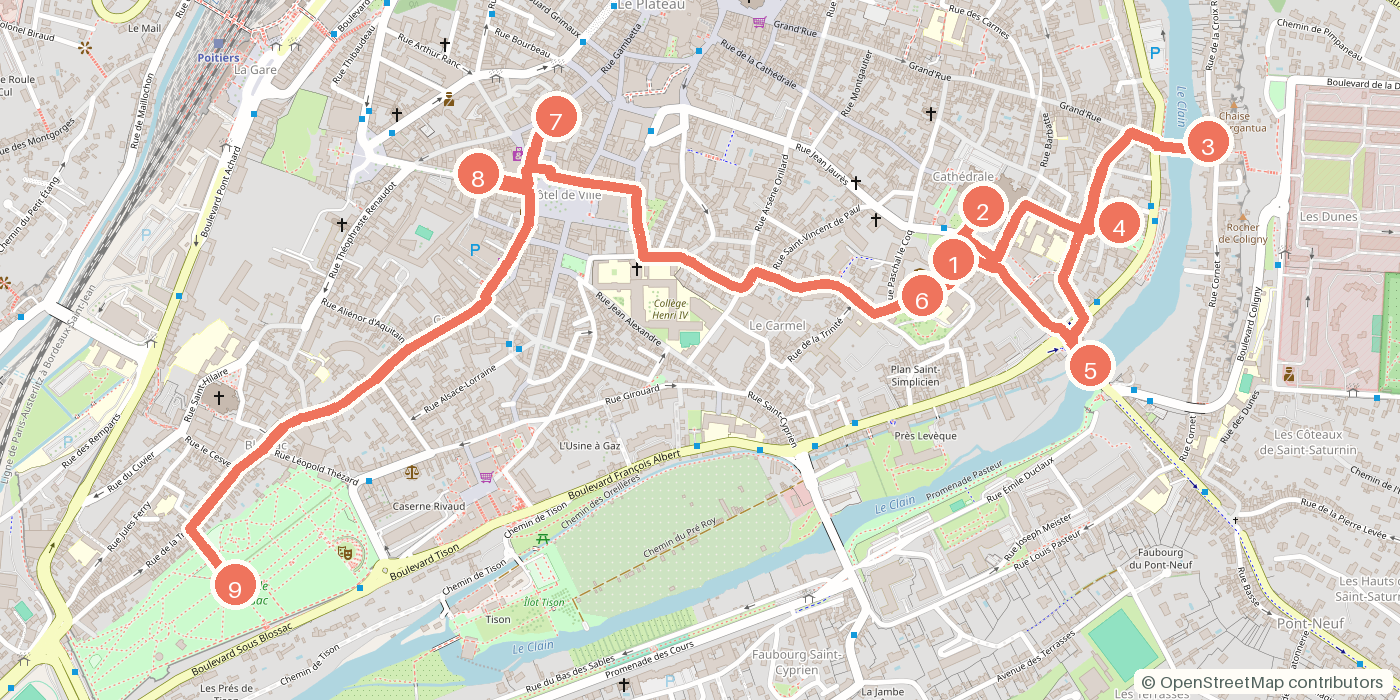 Carte du parcours à pied