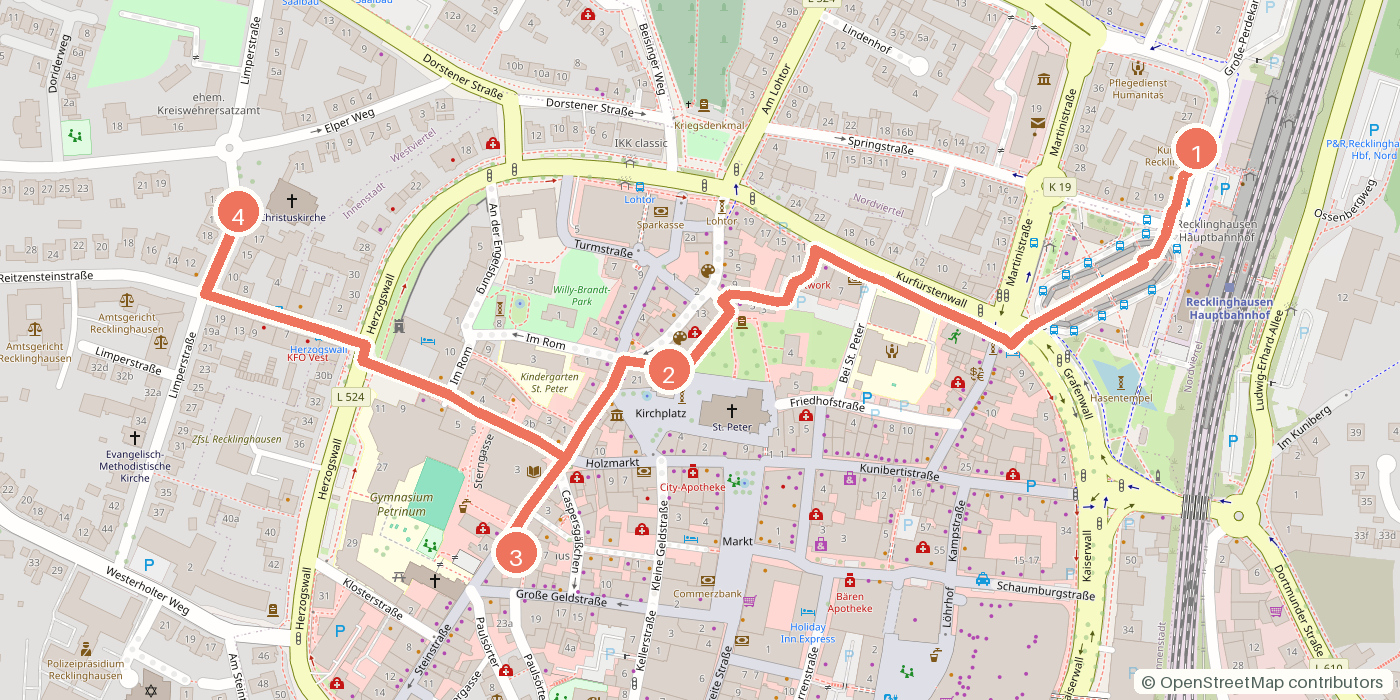 Carte du parcours à pied