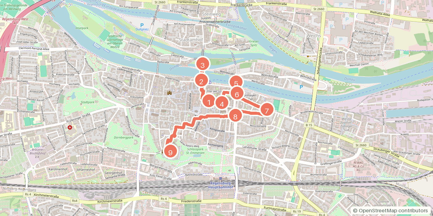 Carte du parcours à pied