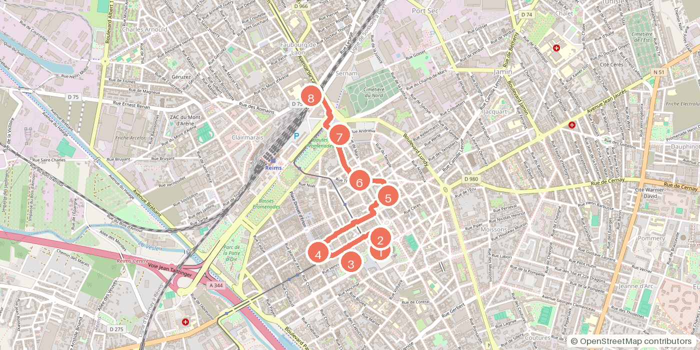 Carte du parcours à pied