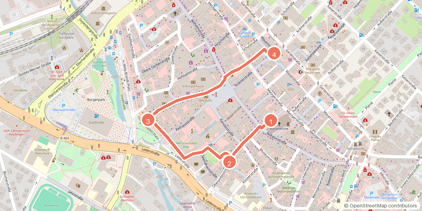 Carte du parcours à pied