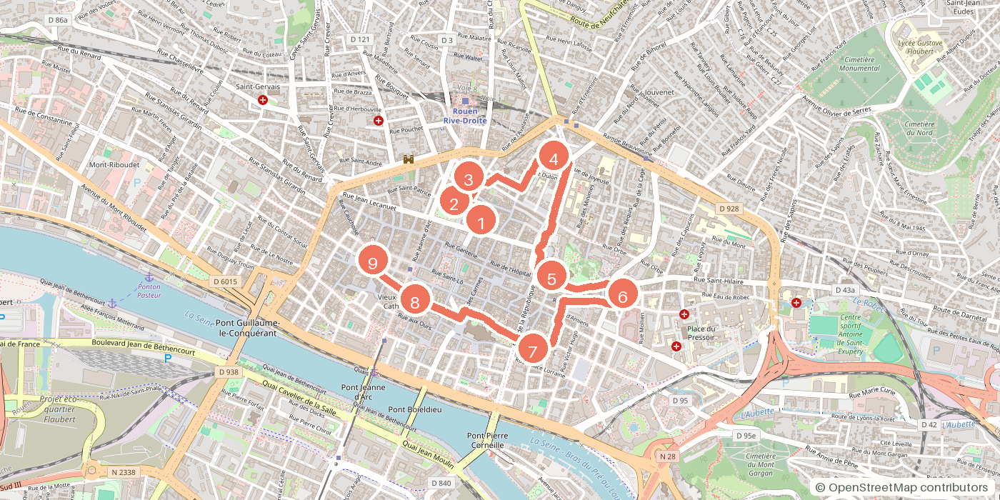 Carte du parcours à pied