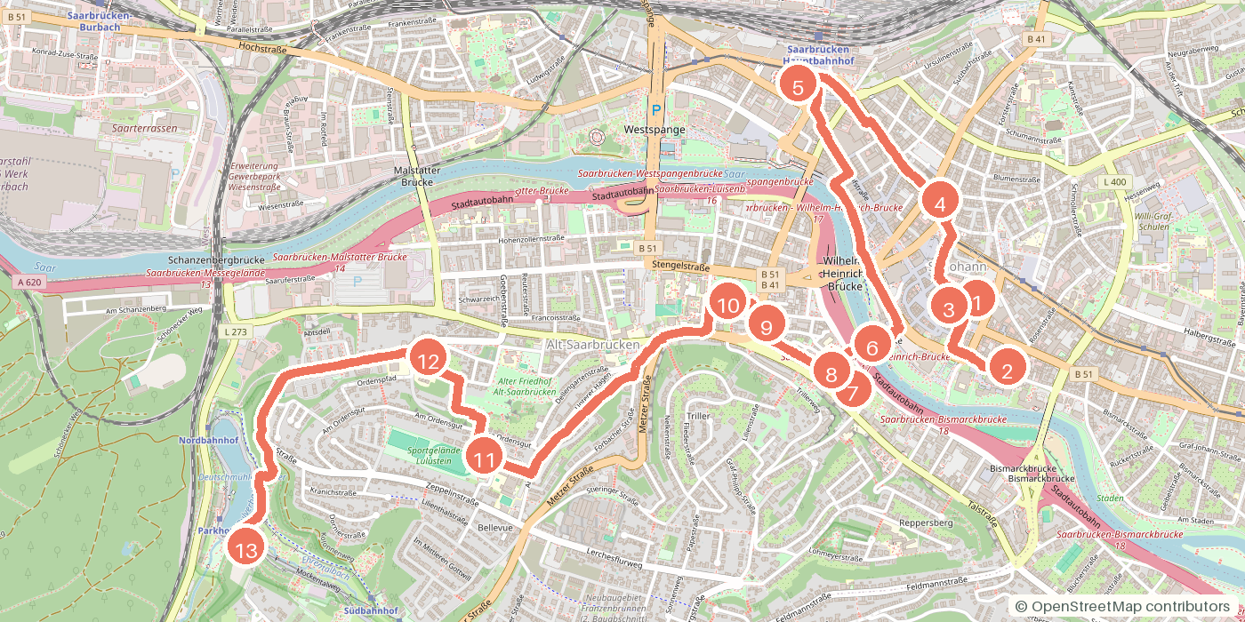 Carte du parcours à pied